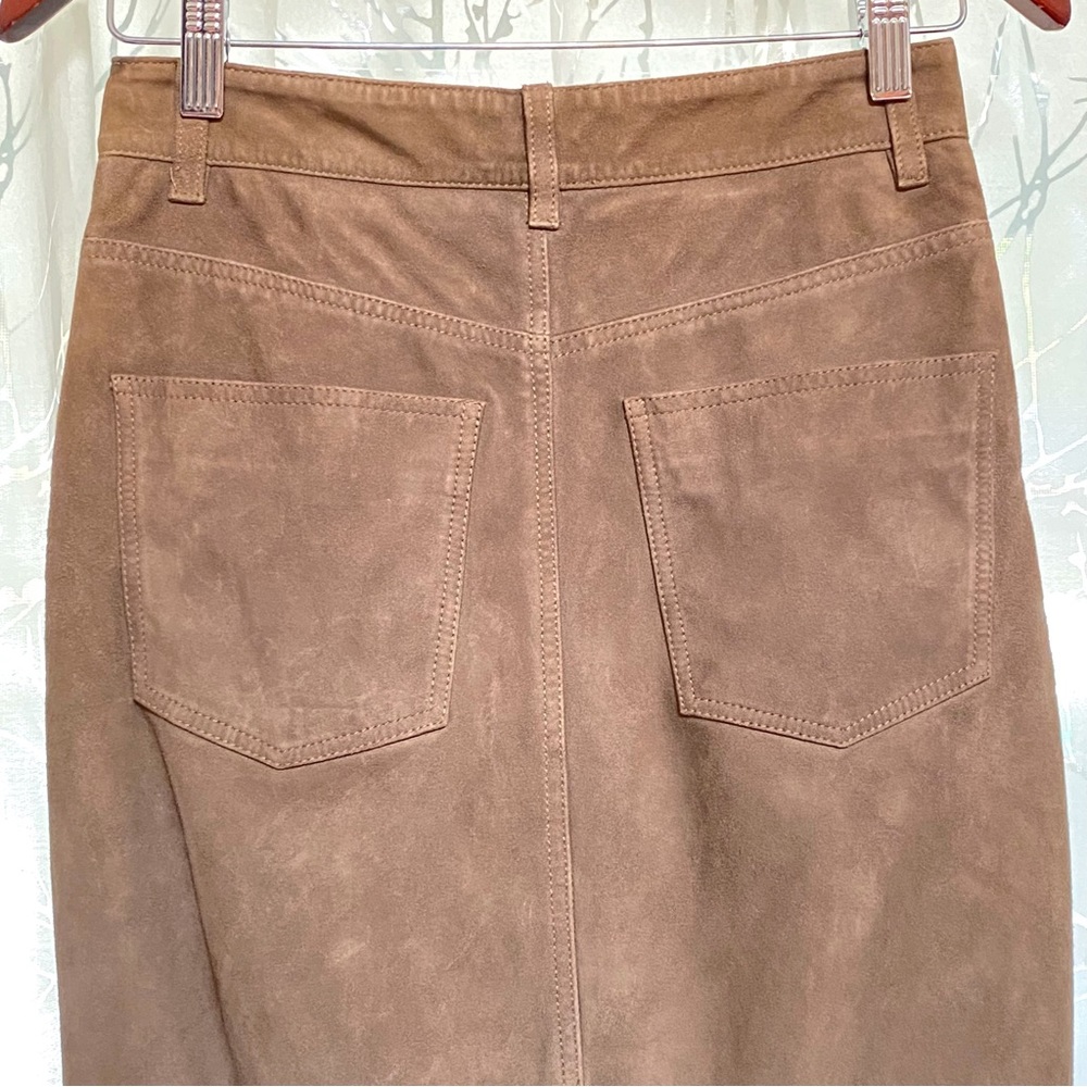 All Saints Arel brown tan suede silver front zipper zip up pockets midi skirt - Picture 8 of 16